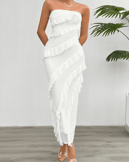 Spring and summer solid color slim fit tube top dress