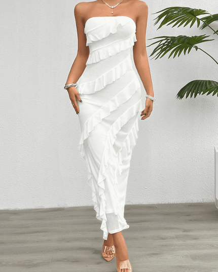 Spring and summer solid color slim fit tube top dress