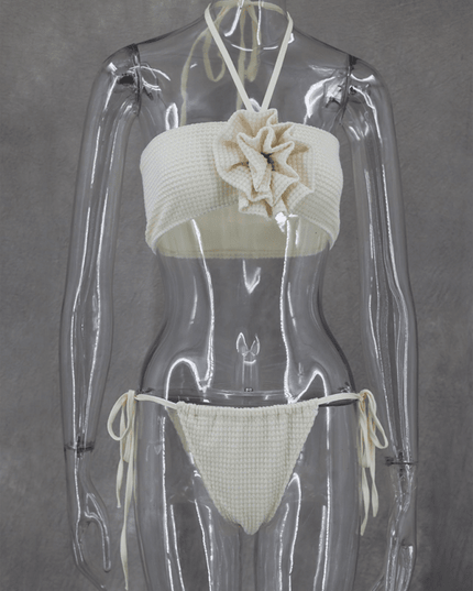 New sexy hot girl sleeveless tube top halter collar knitted slit high waist skirt three-piece suit