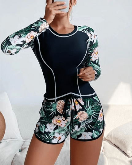 Diving surfing suit long sleeve fashion sunscreen printed split swimsuit women's clothing