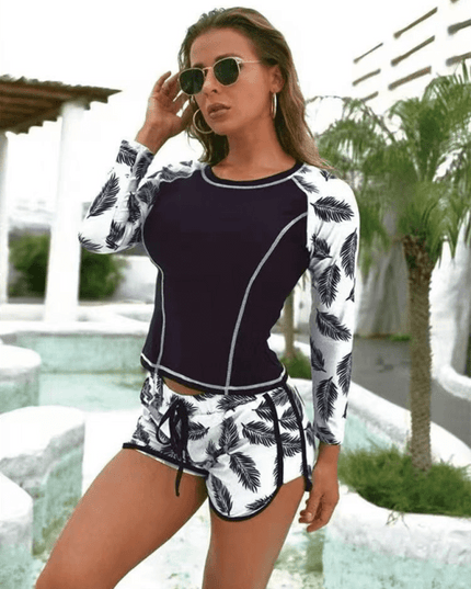 Diving surfing suit long sleeve fashion sunscreen printed split swimsuit women's clothing