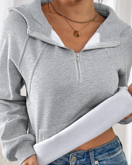 Long-sleeved casual hoodie autumn and winter new style plus velvet thickened solid color pullover sweater top