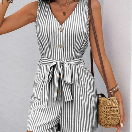 V-neck sleeveless striped jumpsuit