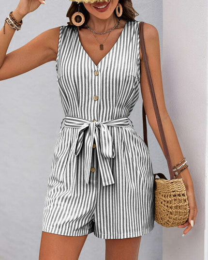 V-neck sleeveless striped jumpsuit