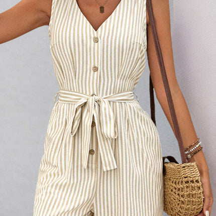 V-neck sleeveless striped jumpsuit