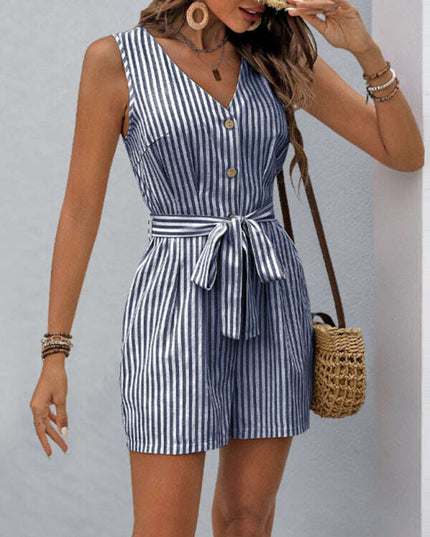 V-neck sleeveless striped jumpsuit