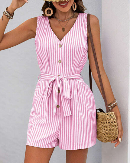 V-neck sleeveless striped jumpsuit