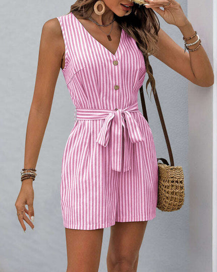 V-neck sleeveless striped jumpsuit