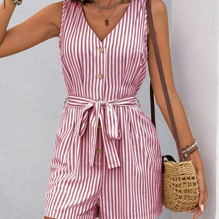 V-neck sleeveless striped jumpsuit