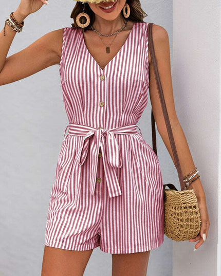 V-neck sleeveless striped jumpsuit