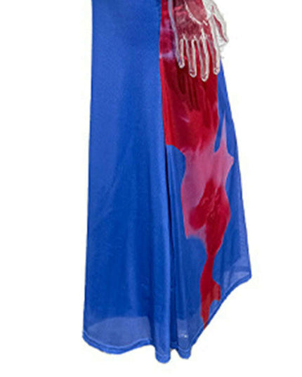 Women's slim-fit suspender dress with contrasting floral print