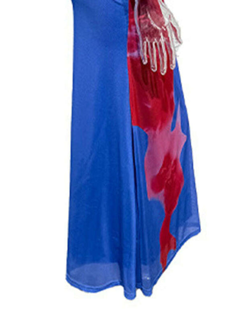 Women's slim-fit suspender dress with contrasting floral print