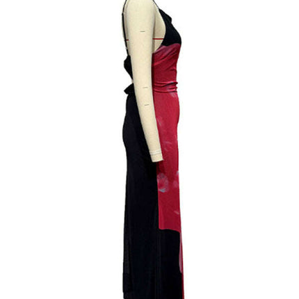 Women's slim-fit suspender dress with contrasting floral print