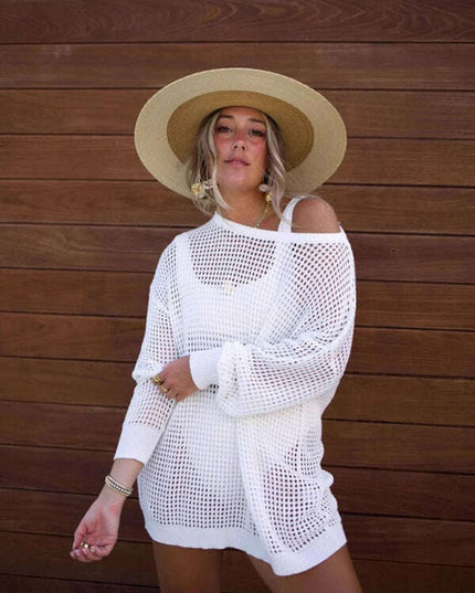 New Backless Knitted Loose Solid Color Fashion Bikini Beach Cover-up