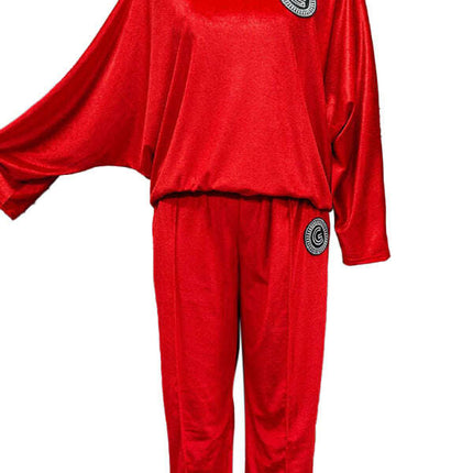 Gold velvet solid color round neck bat sleeves casual two-piece set