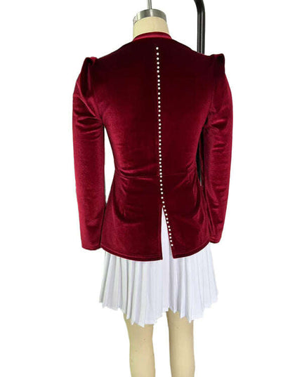 Fashionable and personalized long-sleeved color-blocked pleated hem mini skirt dress