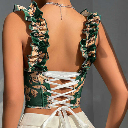 New V-neck sexy print with breast pads, fishbone slimming and beautiful back strap top