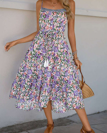 New style suspender skirt pleated printed ruffle dress