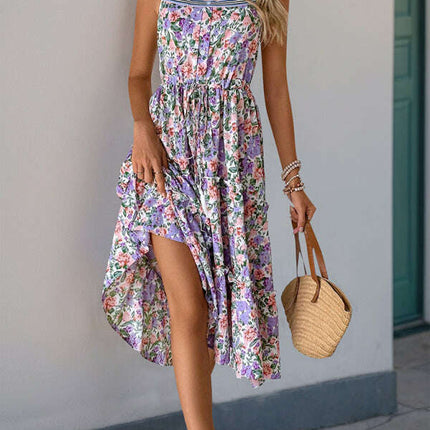 New style suspender skirt pleated printed ruffle dress