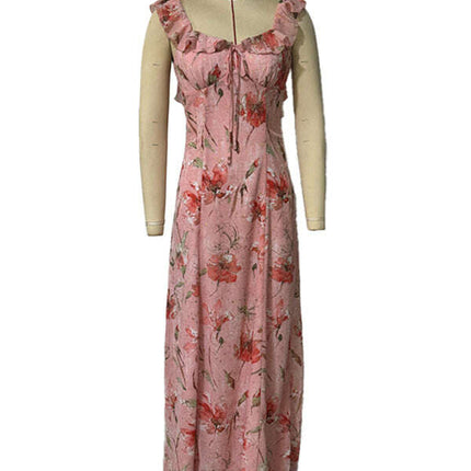 Floral print ruffled halter dress