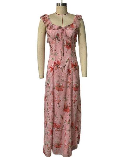 Floral print ruffled halter dress