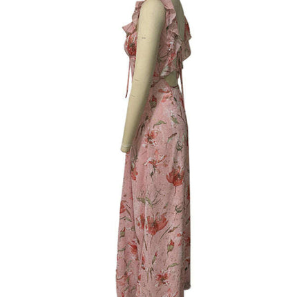 Floral print ruffled halter dress