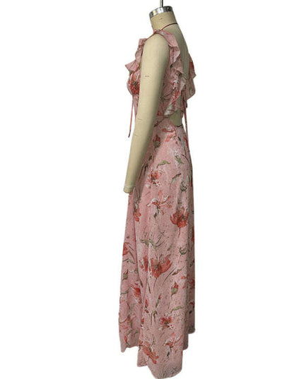 Floral print ruffled halter dress