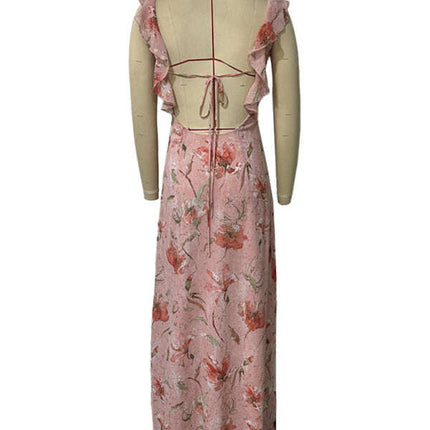 Floral print ruffled halter dress