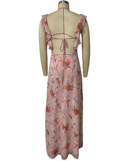 Floral print ruffled halter dress