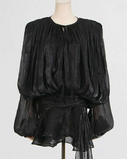 Hollow Pleated Ribbon Dress