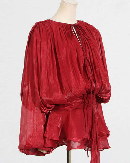 Hollow Pleated Ribbon Dress