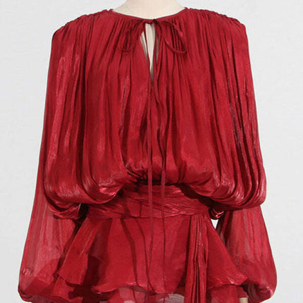 Hollow Pleated Ribbon Dress