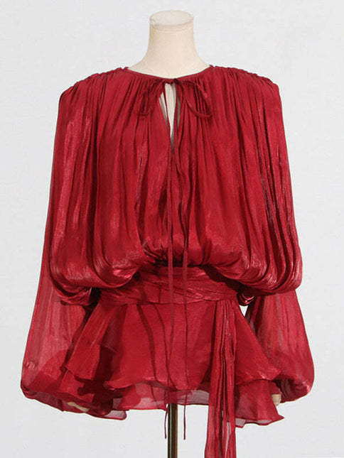 Hollow Pleated Ribbon Dress