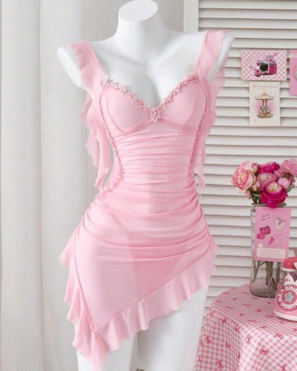 Sexy lingerie see-through mesh backless camisole lingerie nightgown