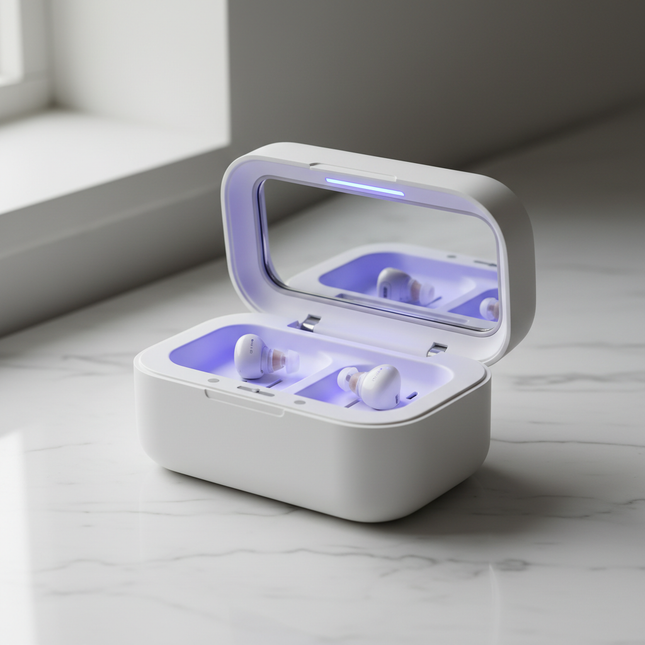Hearing Aid UV Disinfection & Dehumidification Box — 7.5W, White | Très Elite