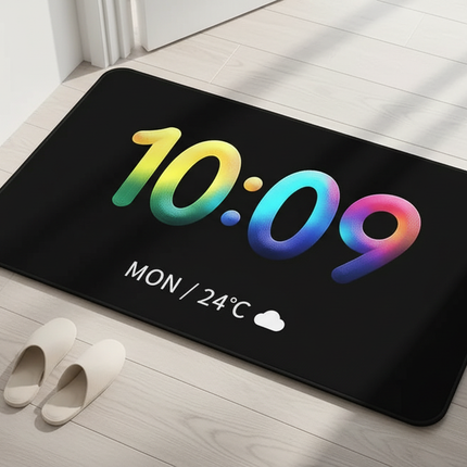 Digital Clock & Temperature Floor Mat — Flannel, Non-Slip