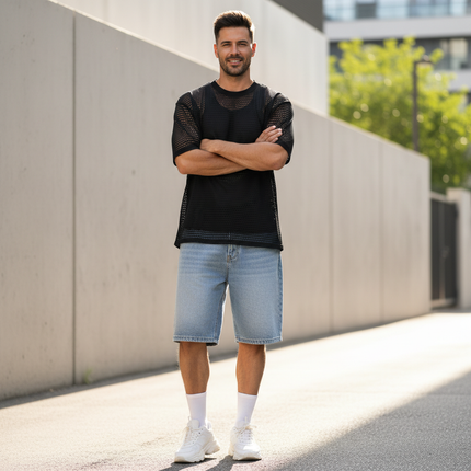 Men's Hollow-Out Mesh Tee — See-Through Short Sleeve, Oversized Streetwear | Très Élite