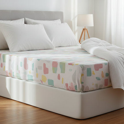 Housewear Cotton Fitted Sheet - Soft, Comfortable, Elastic Band, Print