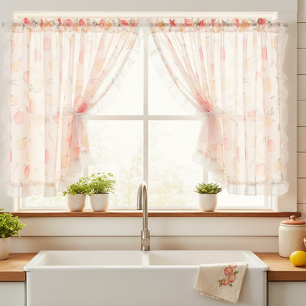 Fruit Print Kitchen Café Curtains – Rod Pocket, 2-Panel Set