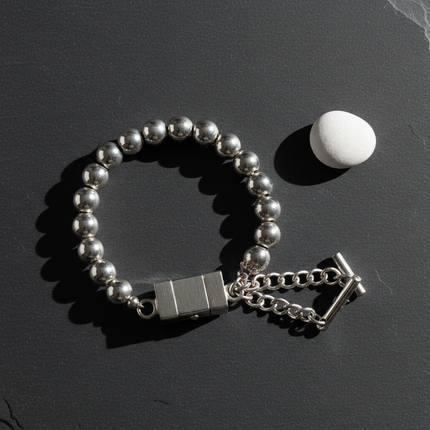 Peekaboo Studio Elegant Silver Bracelet with Adjustable Length and Cha