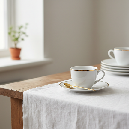 Gold-Rimmed Ceramic Coffee Cup, Saucer & Spoon Set | Très Elite