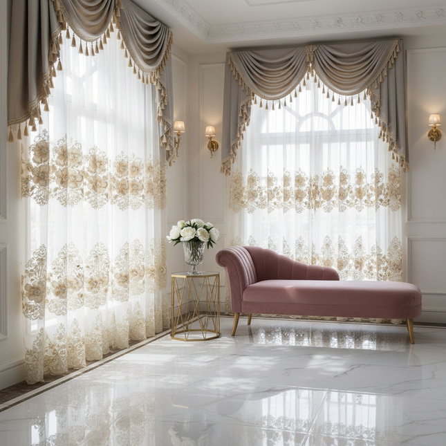 Luxury Embroidered Blackout Curtains & Tulle Panels