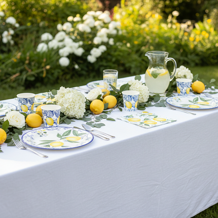 Blue & White Porcelain Lemon Party Supplies | 50-Piece Set