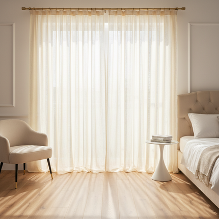 French Sheer Mesh Curtains with Gilded Yarn — Set of 2