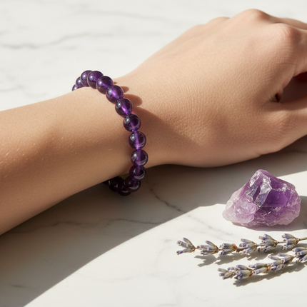 Très Elite Healing Crystal Bead Bracelet — TCM Gemstone | Amethyst, Jade & Lava Stone