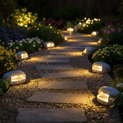 Solar Cobblestone Garden Path Light — LED Outdoor Lamp