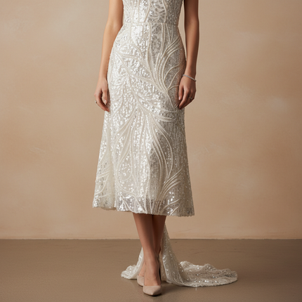 Sequin & Bead Mid-Waist Evening Skirt | Très Elite