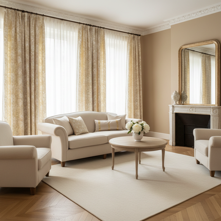 Cream Chenille French Curtains with Sheer Tulle Option | Très Élite