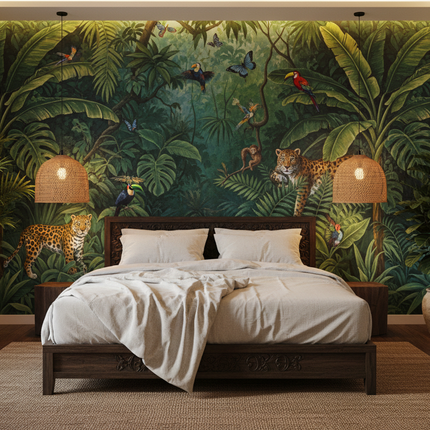 Hand-Painted Tropical Rainforest Animal Mural Wallpaper | 7 Finishes