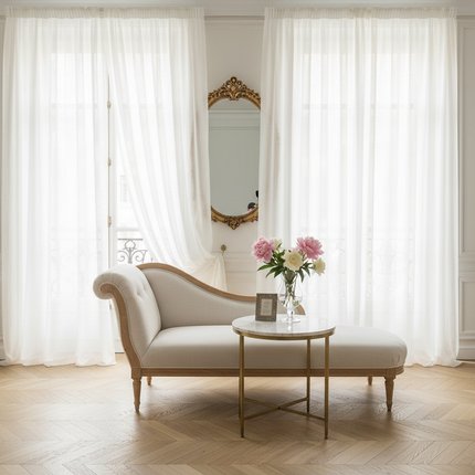 French Sheer Mesh Curtains with Gilded Yarn — Set of 2